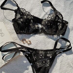 For Love And Lemons Black Floral Lace Bra Set